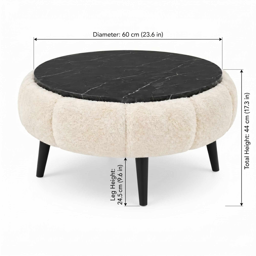 Couchtisch FELPO Ø 60 cm schwarz/creme/Marmor-Dekor