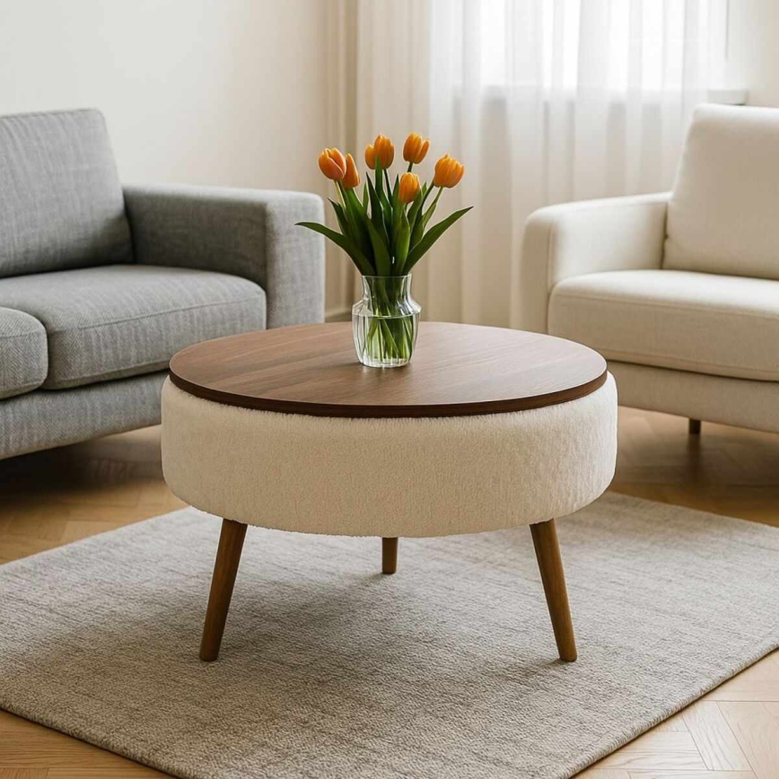 Couchtisch FELPO Ø 60 cm Weiß/Nussbaum