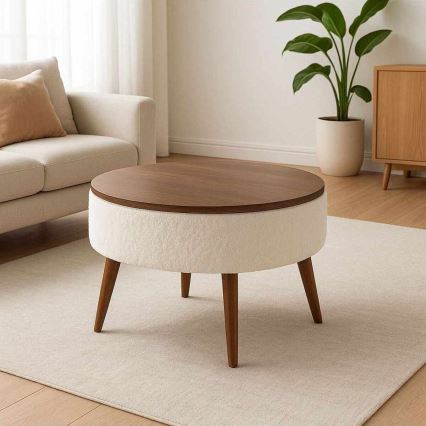 Couchtisch FELPO Ø 60 cm Weiß/Nussbaum