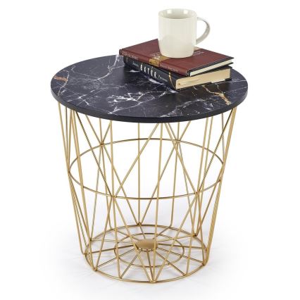 Couchtisch HARISSA 41x42 cm golden/schwarz Marmordekor