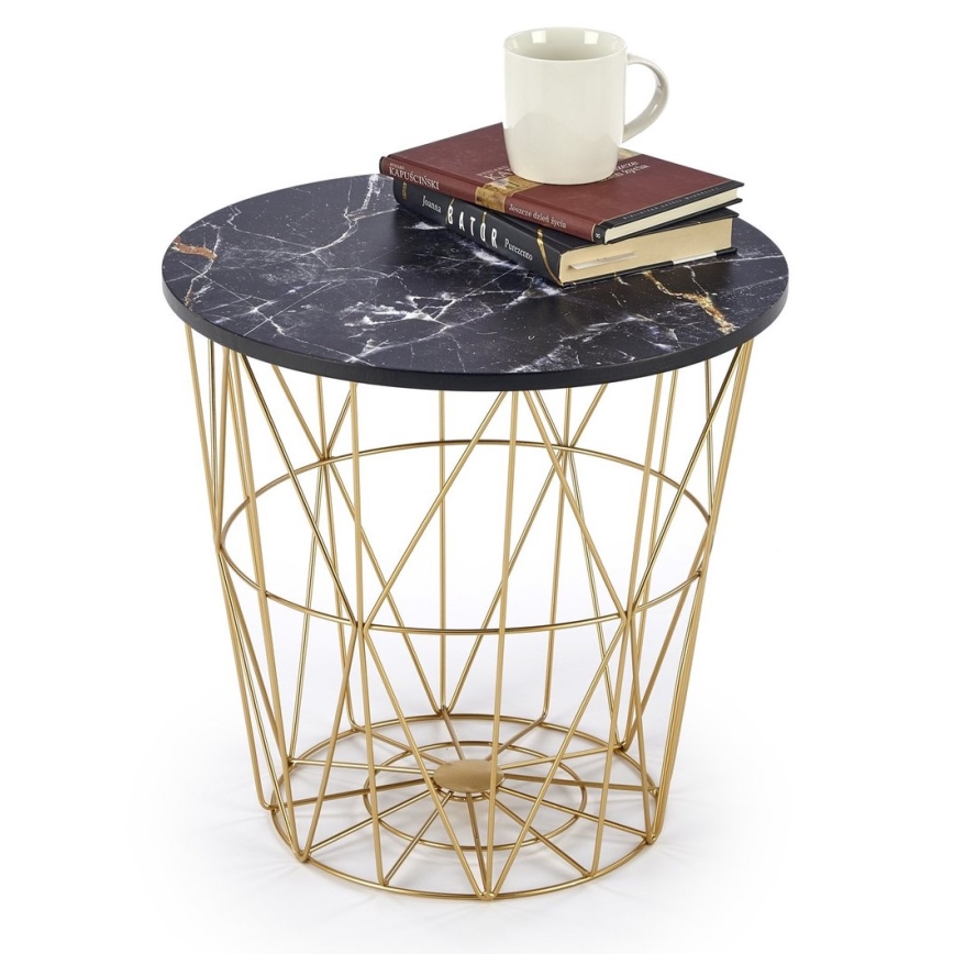 Couchtisch HARISSA 41x42 cm golden/schwarz Marmordekor