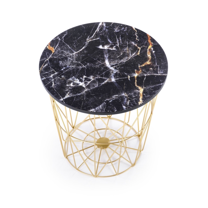 Couchtisch HARISSA 41x42 cm golden/schwarz Marmordekor