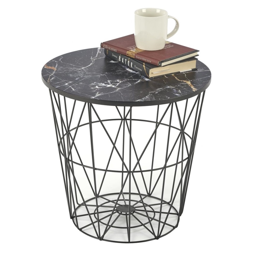 Couchtisch HARISSA 41x42 cm schwarz / schwarzes Marmordekor