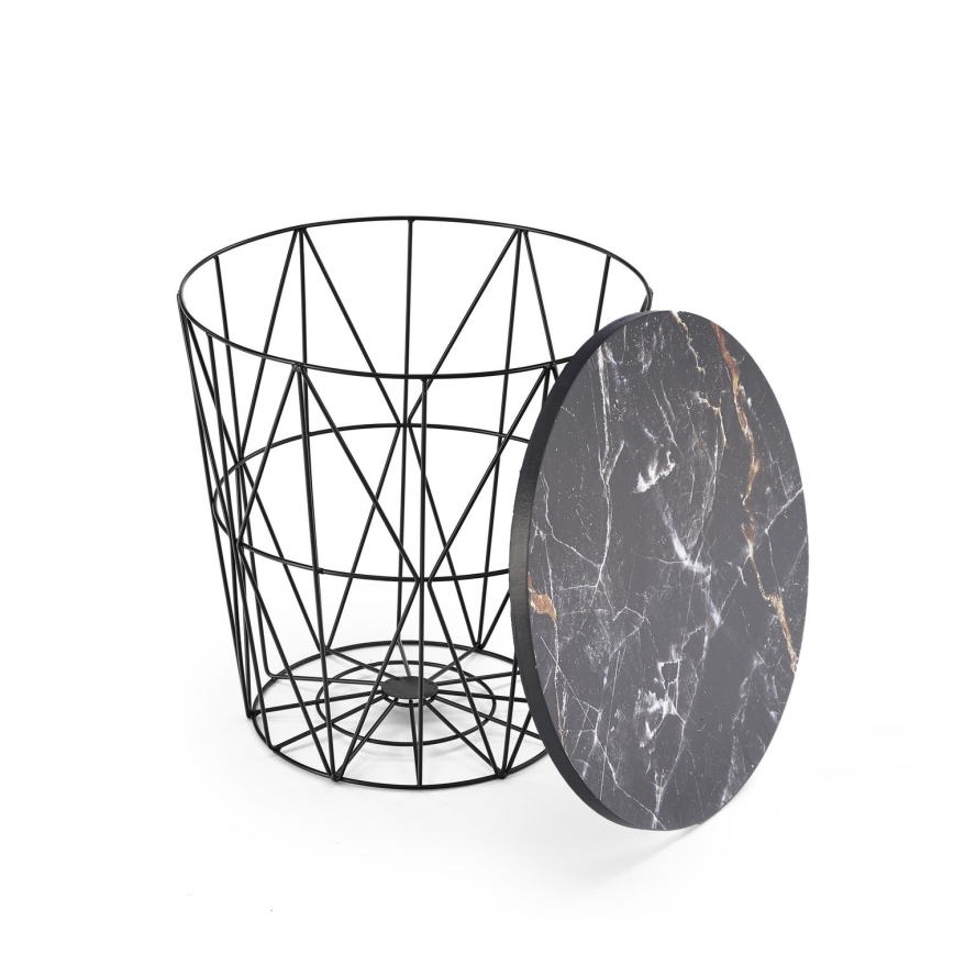 Couchtisch HARISSA 41x42 cm schwarz / schwarzes Marmordekor