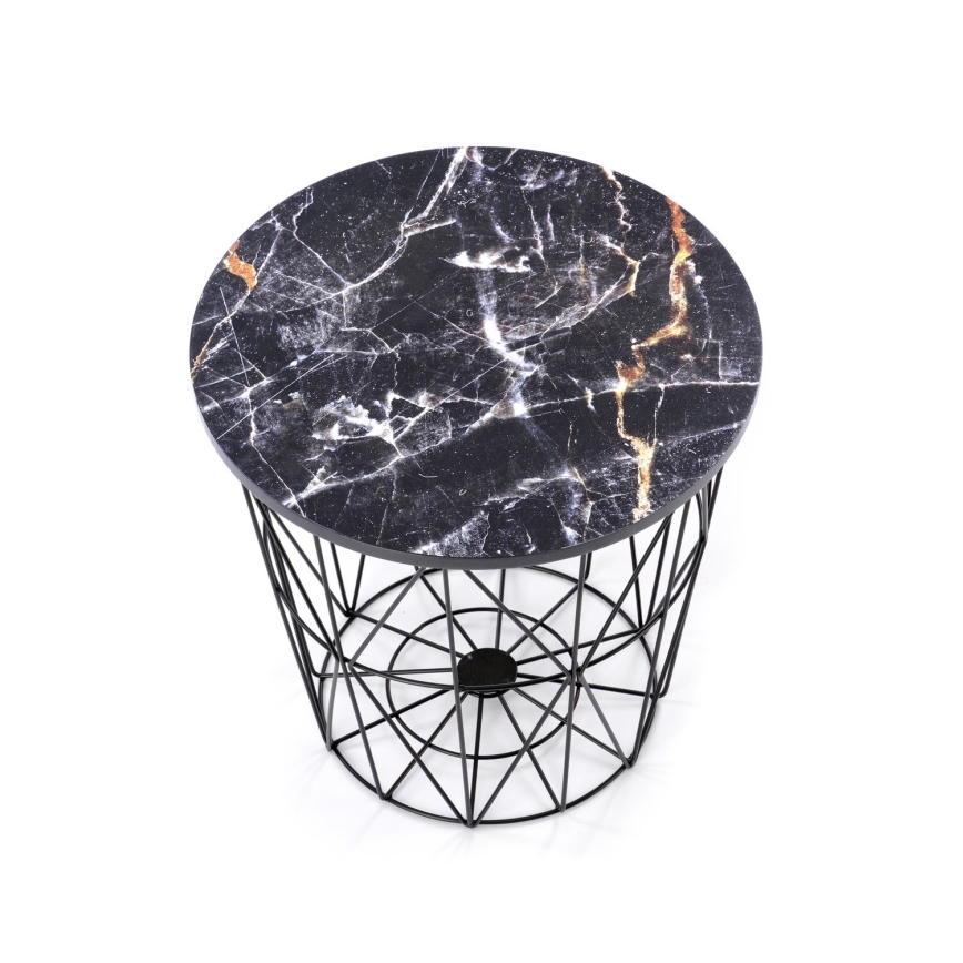 Couchtisch HARISSA 41x42 cm schwarz / schwarzes Marmordekor