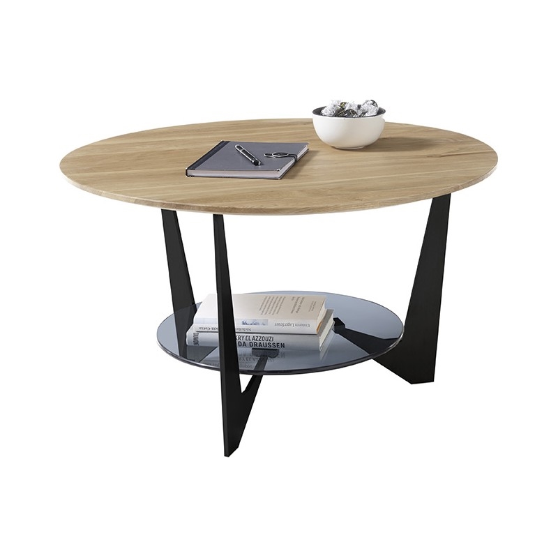 Couchtisch MARMO Ø 70 cm Eiche/Schwarz