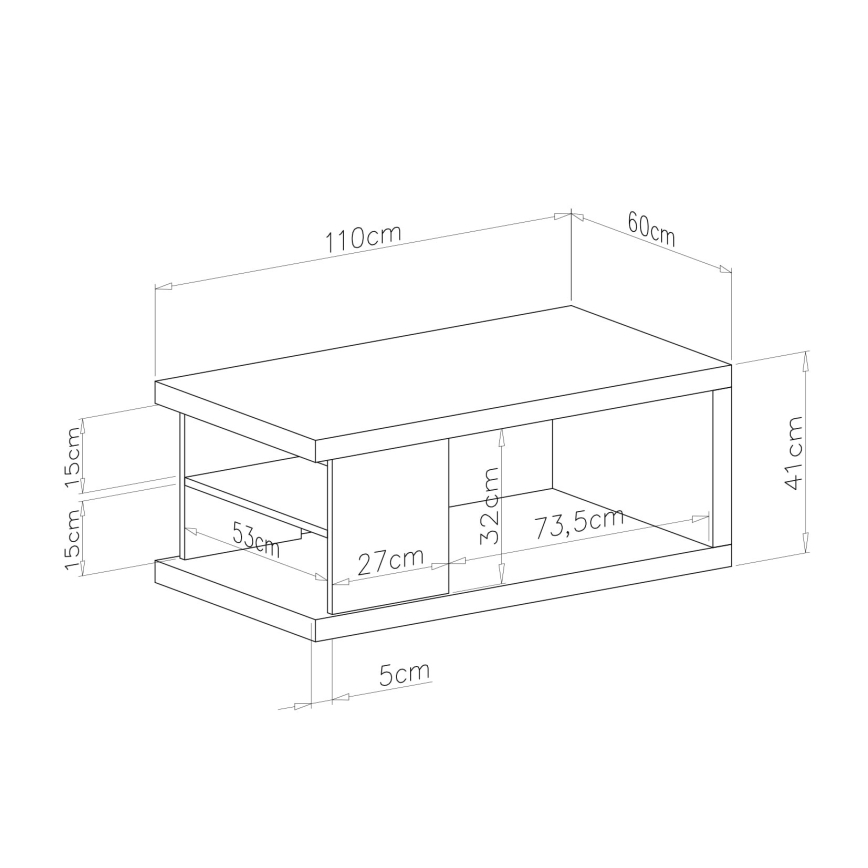 Couchtisch mit Ablage und Stauraum LORA 110x60 cm Artisan-Eiche/schwarz