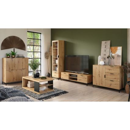 Couchtisch mit Ablage und Stauraum LORA Artisan-Eiche/Schwarz