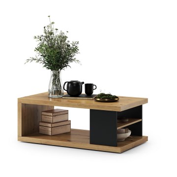 Couchtisch mit Ablage und Stauraum LORA Eiche/schwarz