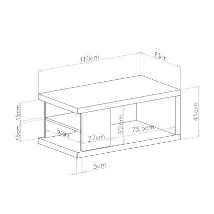 Couchtisch mit Ablage und Stauraum LORA weiß/schwarz