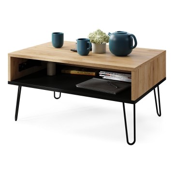 Couchtisch mit anhebbarer Platte und Ablage HALIJA Eiche/schwarz
