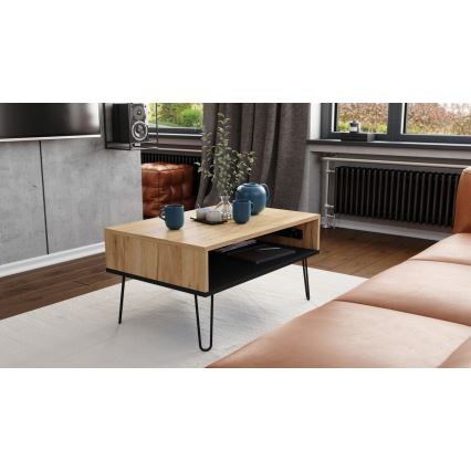 Couchtisch mit anhebbarer Platte und Ablage HALIJA Eiche/schwarz