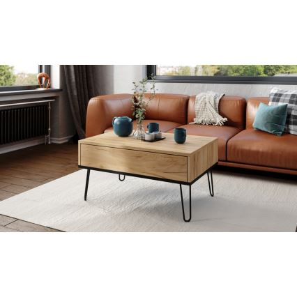 Couchtisch mit anhebbarer Platte und Ablage HALIJA Eiche/schwarz
