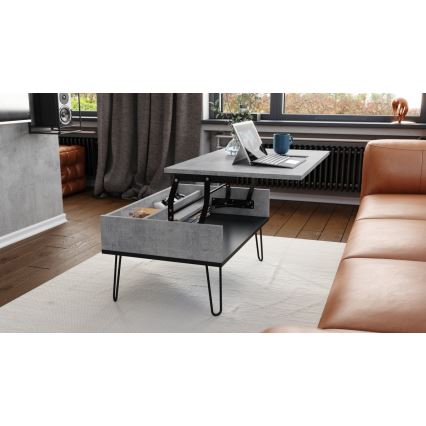 Couchtisch mit anhebbarer Platte und Ablage HALIJA grau/schwarz
