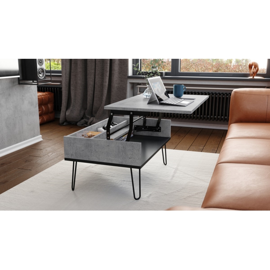 Couchtisch mit anhebbarer Platte und Ablage HALIJA grau/schwarz
