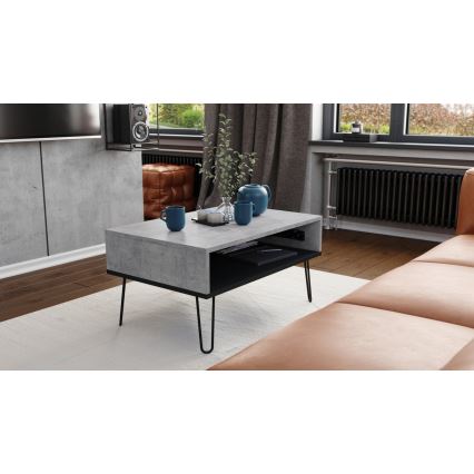 Couchtisch mit anhebbarer Platte und Ablage HALIJA grau/schwarz