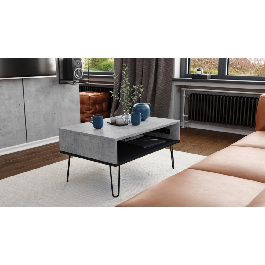 Couchtisch mit anhebbarer Platte und Ablage HALIJA grau/schwarz