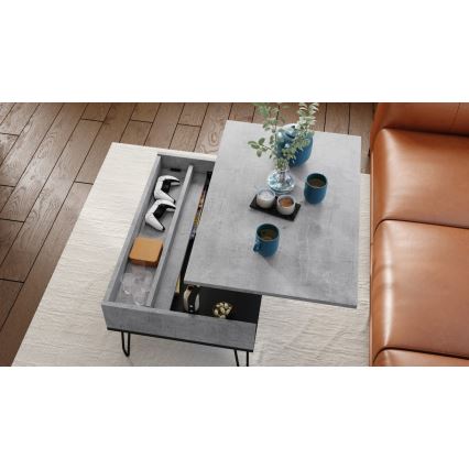 Couchtisch mit anhebbarer Platte und Ablage HALIJA grau/schwarz