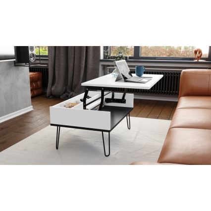 Couchtisch mit anhebbarer Platte und Ablage HALIJA weiß/schwarz