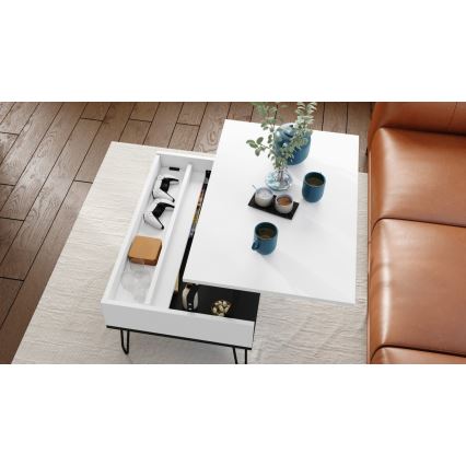 Couchtisch mit anhebbarer Platte und Ablage HALIJA weiß/schwarz