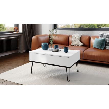 Couchtisch mit anhebbarer Platte und Ablage HALIJA weiß/schwarz