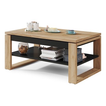 Couchtisch mit anhebbarer Platte und Ablage NEA Eiche/schwarz