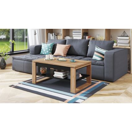 Couchtisch mit anhebbarer Platte und Ablage NEA Eiche/schwarz