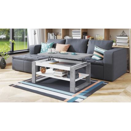 Couchtisch mit anhebbarer Platte und Ablage NEA grau/weiß