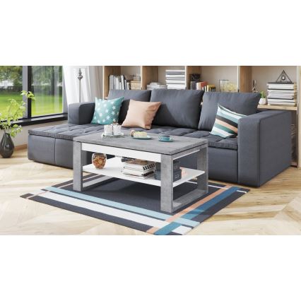 Couchtisch mit anhebbarer Platte und Ablage NEA grau/weiß