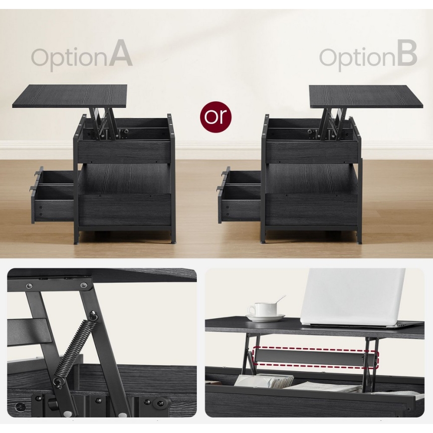 Couchtisch mit Hebefunktion NYRO, schwarz