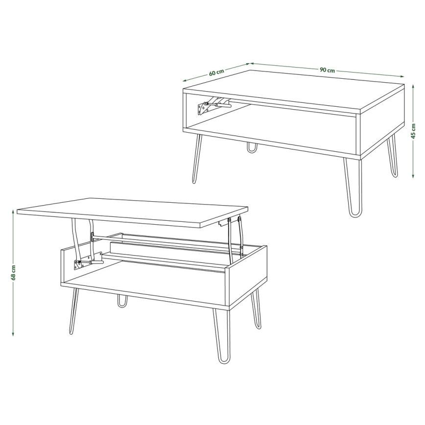 Couchtisch mit Hubfunktion und Ablage HALIJA, Beton‑grau/Schwarz