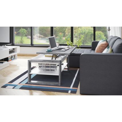 Couchtisch NEA mit Hubfunktion und Ablage, Betongrau/Weiß