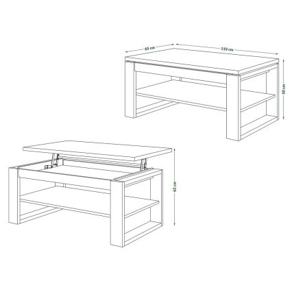 Couchtisch NEA mit Hubfunktion und Ablage, Betongrau/Weiß