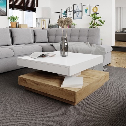 Couchtisch NENANI 34x70 cm weiß / Eiche wotan