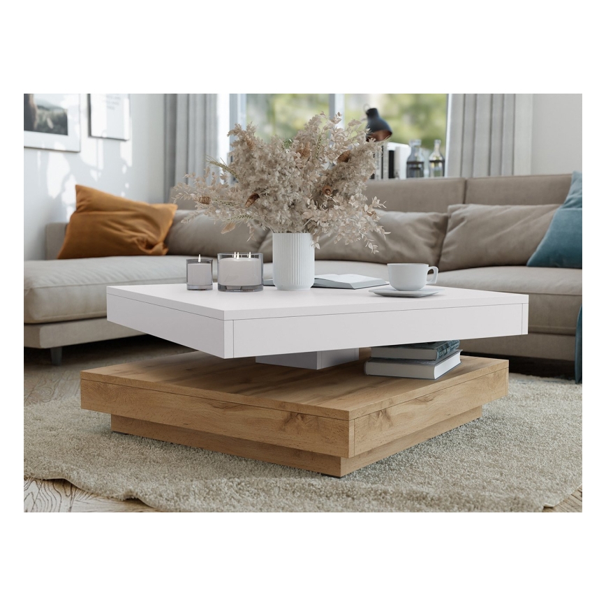 Couchtisch NENANI 34x70 cm weiß / Eiche wotan