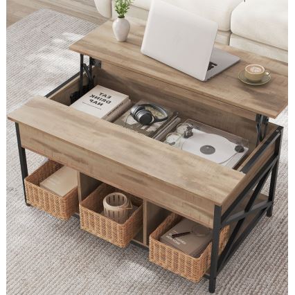 Couchtisch NYRO mit Hebefunktion, braun/schwarz