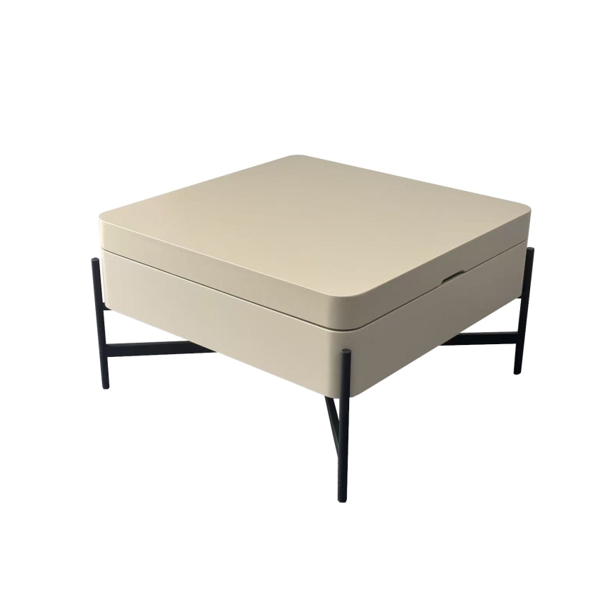 Couchtisch OASIS 75x75 cm mit Hebefunktion und Ablagefach, creme/schwarz