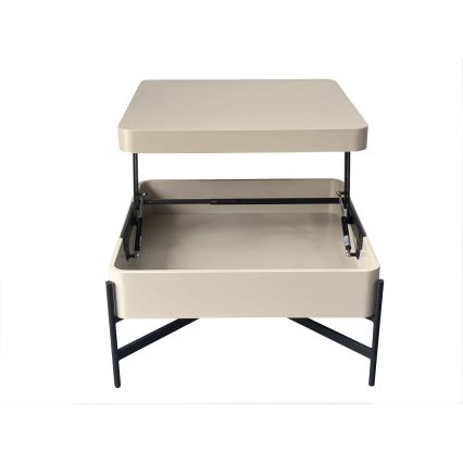 Couchtisch OASIS 75x75 cm mit Hebefunktion und Ablagefach, creme/schwarz