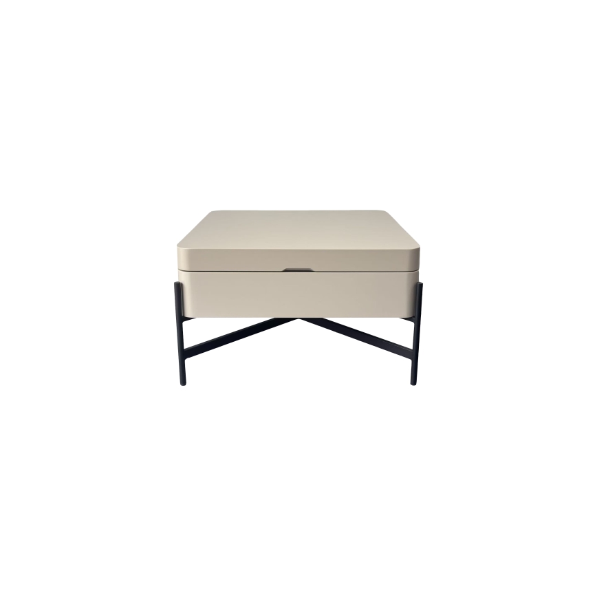 Couchtisch OASIS 75x75 cm mit Hebefunktion und Ablagefach, creme/schwarz