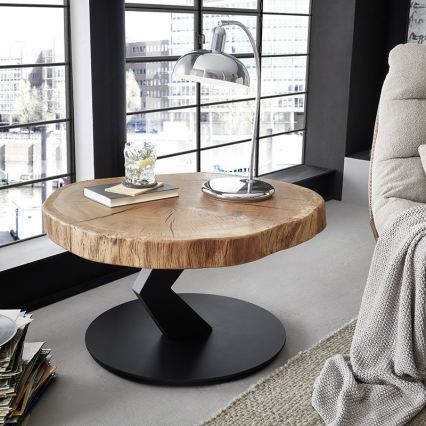 Couchtisch ODIN Ø 75 cm Eiche/Schwarz