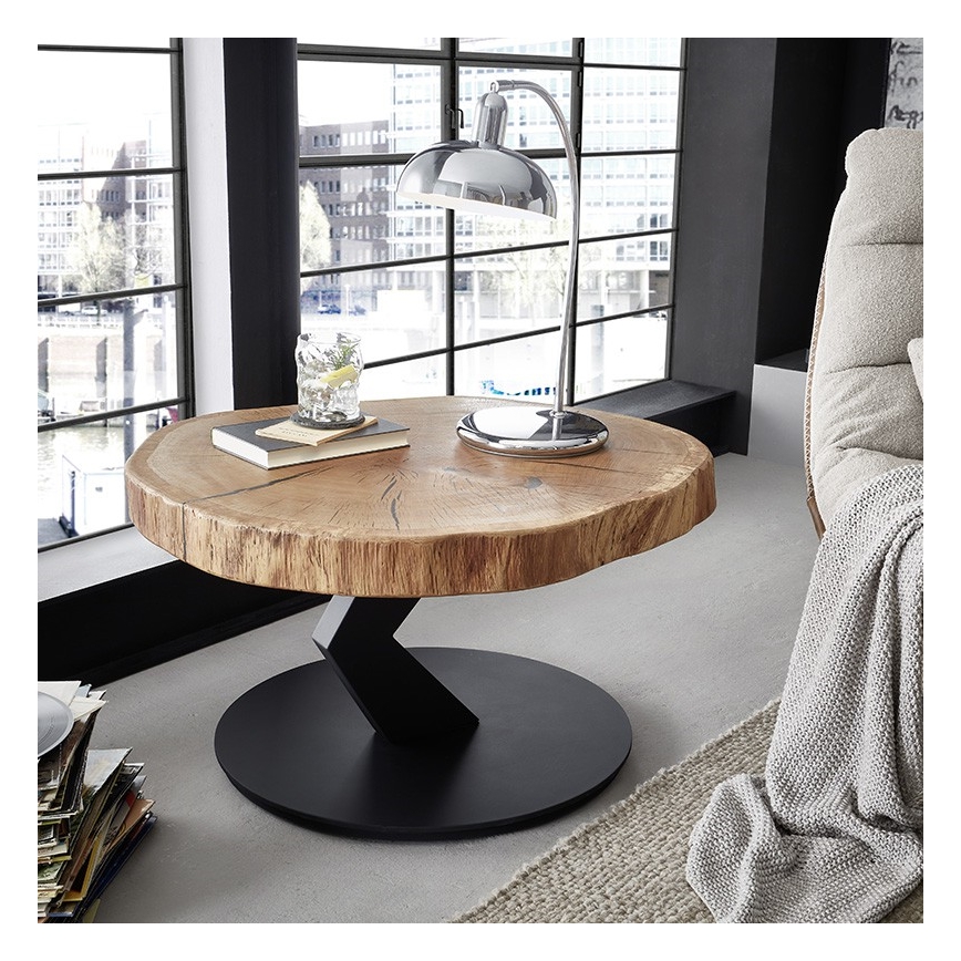 Couchtisch ODIN Ø 75 cm Eiche/Schwarz