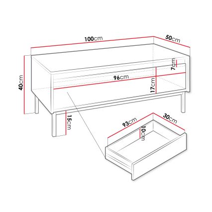 Couchtisch OZMI 40 x 100 cm, schwarz