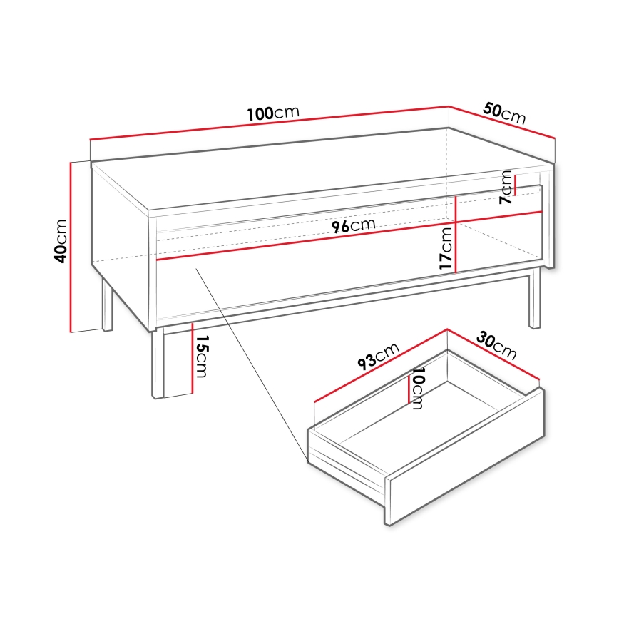 Couchtisch OZMI 40x100 cm schwarz