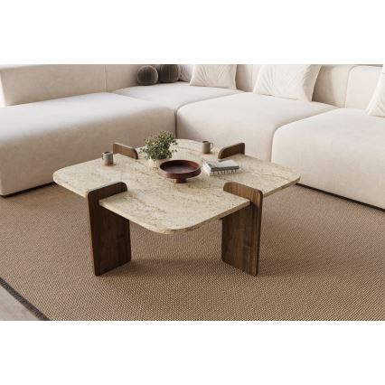 Couchtisch PURO 90x90 cm Beige/Nussbaum