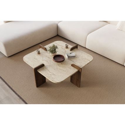 Couchtisch PURO 90x90 cm Beige/Nussbaum