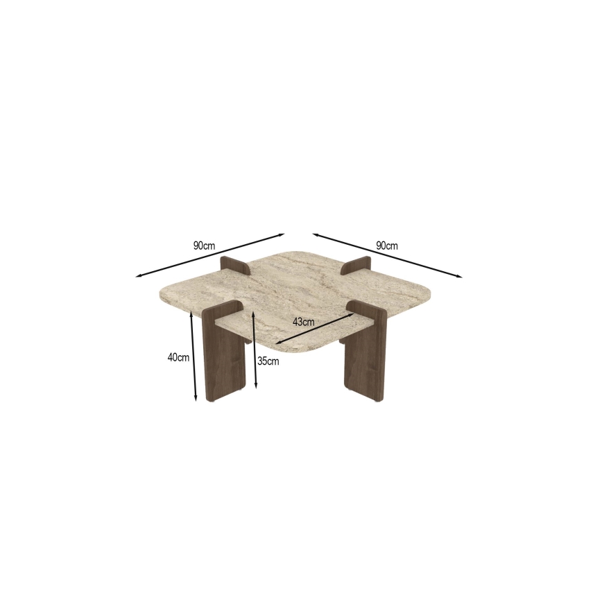 Couchtisch PURO 90x90 cm Beige/Nussbaum