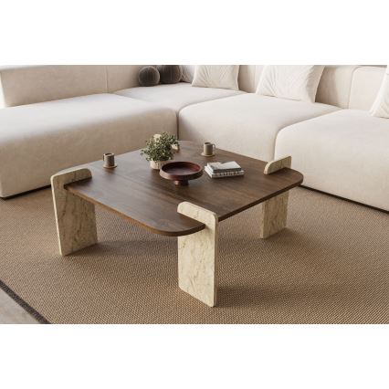 Couchtisch PURO 90x90 cm Nussbaum/Travertin