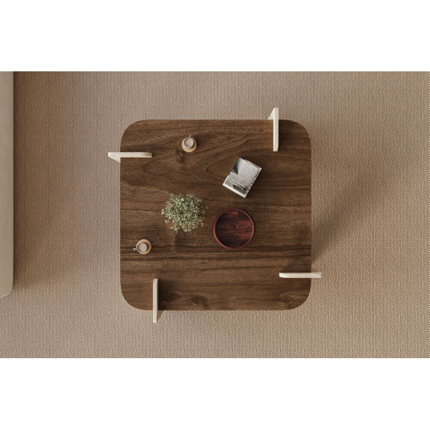 Couchtisch PURO 90x90 cm Nussbaum/Travertin