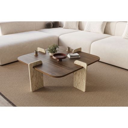 Couchtisch PURO 90x90 cm Nussbaum/Travertin