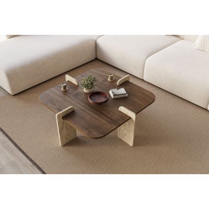 Couchtisch PURO 90x90 cm Nussbaum/Travertin